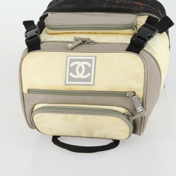 CHANEL Sports Line COCO Mark Backpack Nylon Leather Beige Silver CC Auth 155765 main image 9